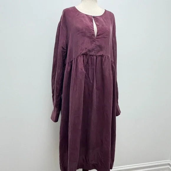 Robert Friedman Long Sleeve Cupro Burgundy Midi Dress Size Small - Picture 4 of 12
